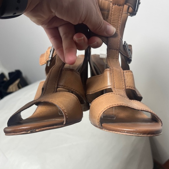 Aldo Strappy Gladiator Stacked Block Heel Leather Sandals Cognac Sz 9 - Picture 3 of 13